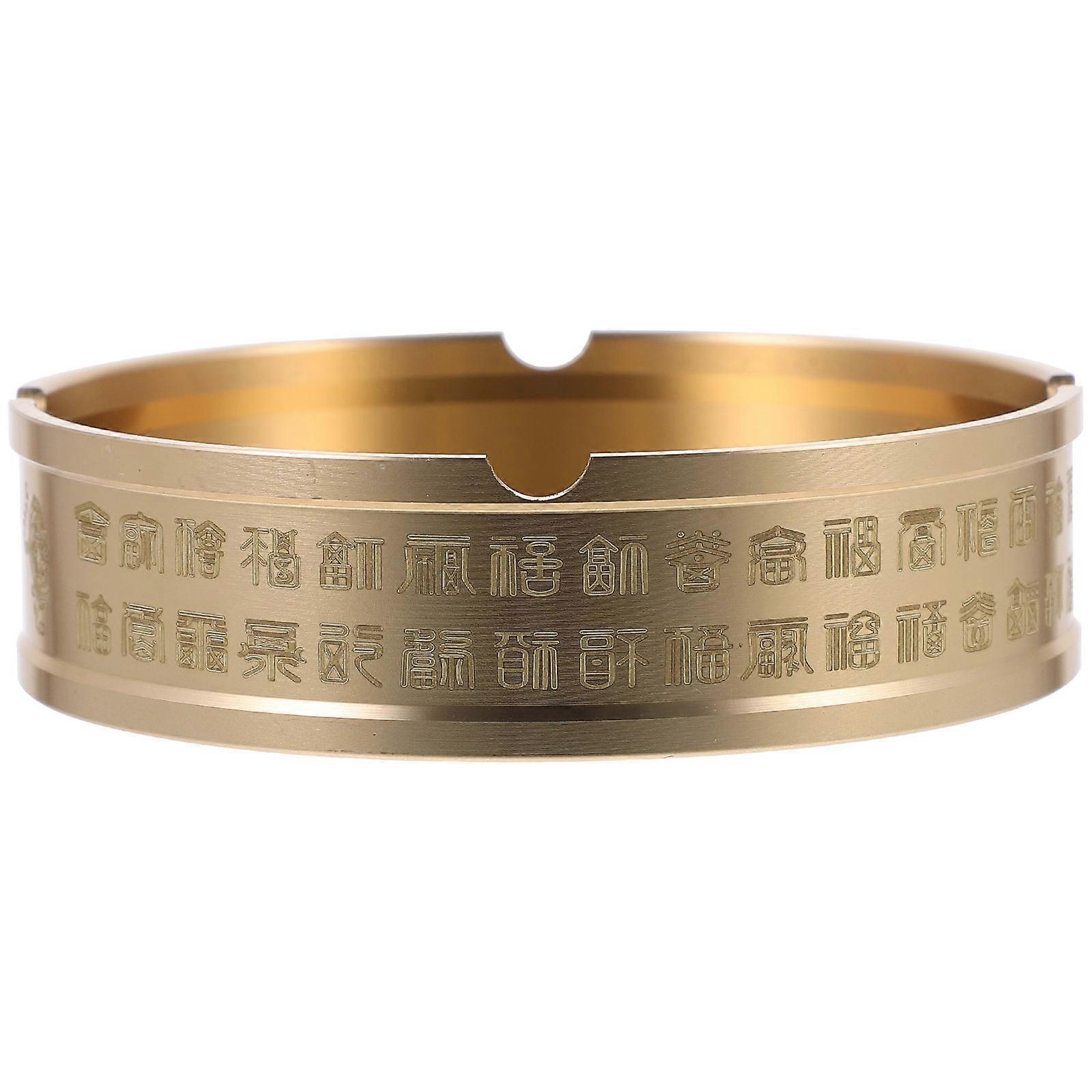 Golden Brass Round Ashtray for Storage with Resistance and Compact Size 3.5 Inches