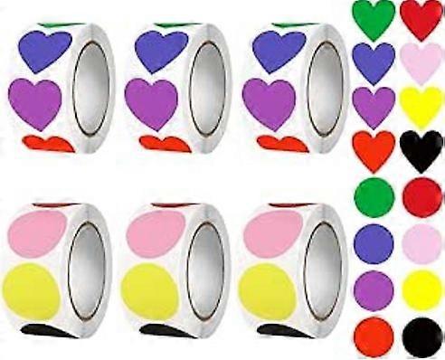 6 Rolls Of Stickers For Diy Crafting: Heart Round Shaped Decals For Scrapbooking Envelopes - High Adhesive For Reusable Use (500pcs/roll)
