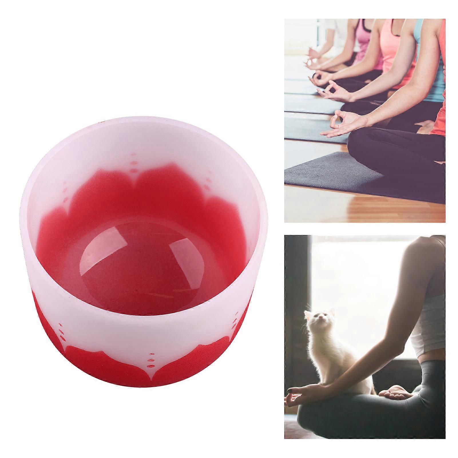 Crystal Singing Bowl Color Flower Pattern Matte Quartz Singing Bowl for Sound Healing Meditation Red C Note 