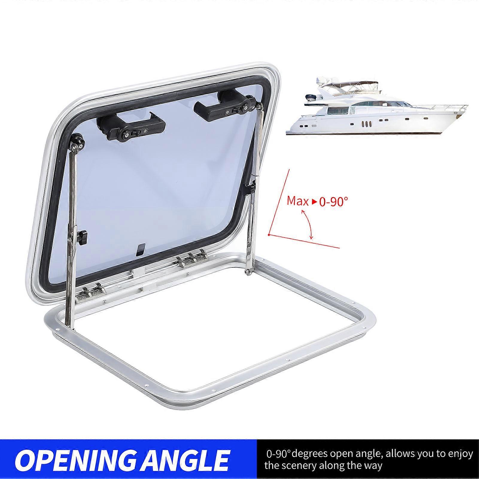 Marine Hatch Porthole Window 19 X 25in Square Heavy Duty Aluminum Alloy Deck Hatch Window with Support Rod and Handle for Yacht RV