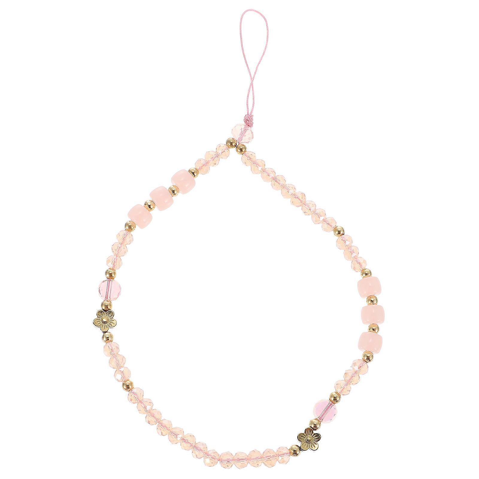 Pink Beaded Phone Strap Anti-lost Wrist Strap For Daily Use 1Set