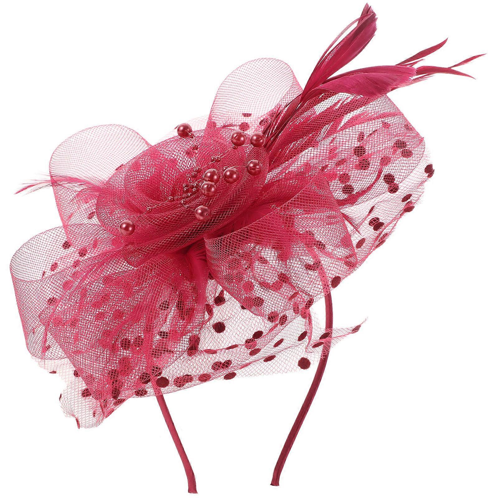 1pcs Red Fascinator Hat Flower with Mesh Ribbon for Tea Parties Weddings and Special Events