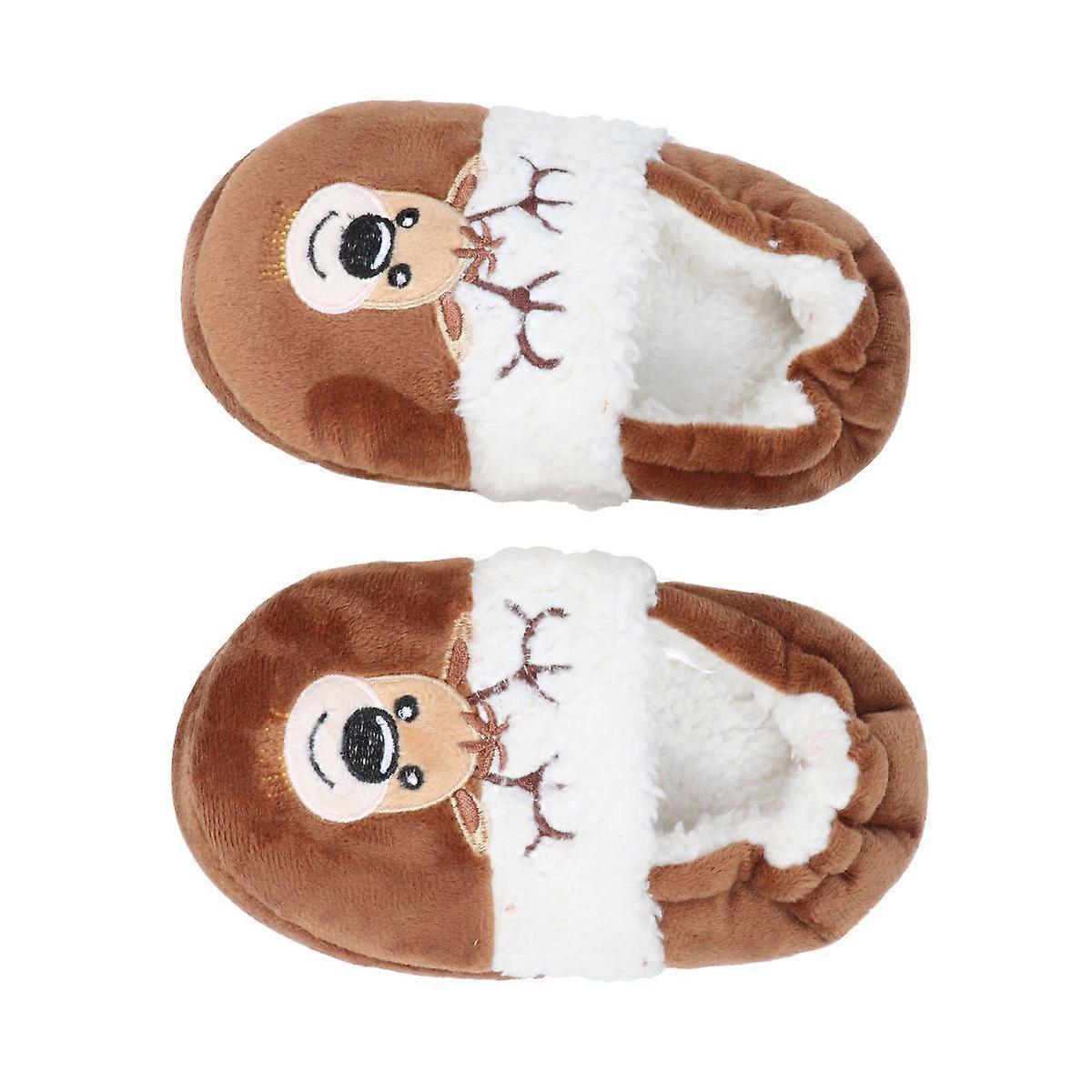 Christmas Theme Brown Indoor Slippers For Children With Elk Pattern Non Slip Design 1 Pair