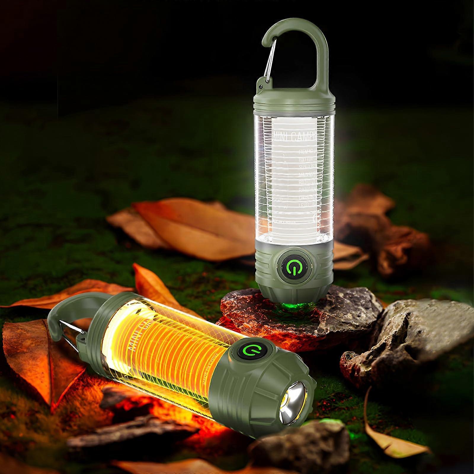 Rechargeable LED Mini Camping Lantern, 2-Pack Outdoor Light with Hook, Warm White & Red Light, 6 Modes, Emergency Signal Flash
