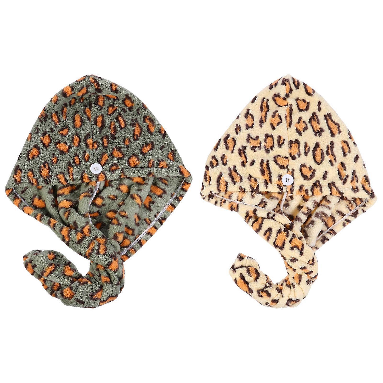 Creative Leopard Pattern Hair Drying Caps For Salon Use 60.00X25.00X1.00CM Protect Hair From Friction 2Pcs