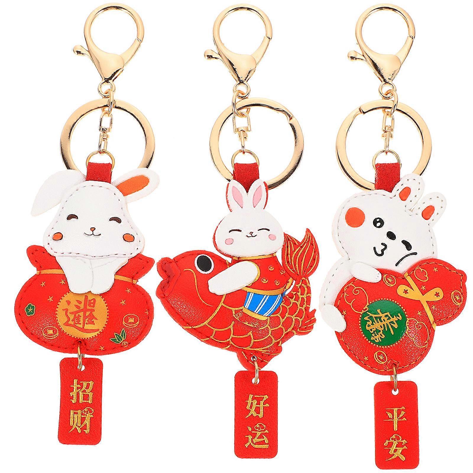 Animal Keychains 3Pcs Rabbit Keychain Daily Use New Year Gift Decorative Lightweight