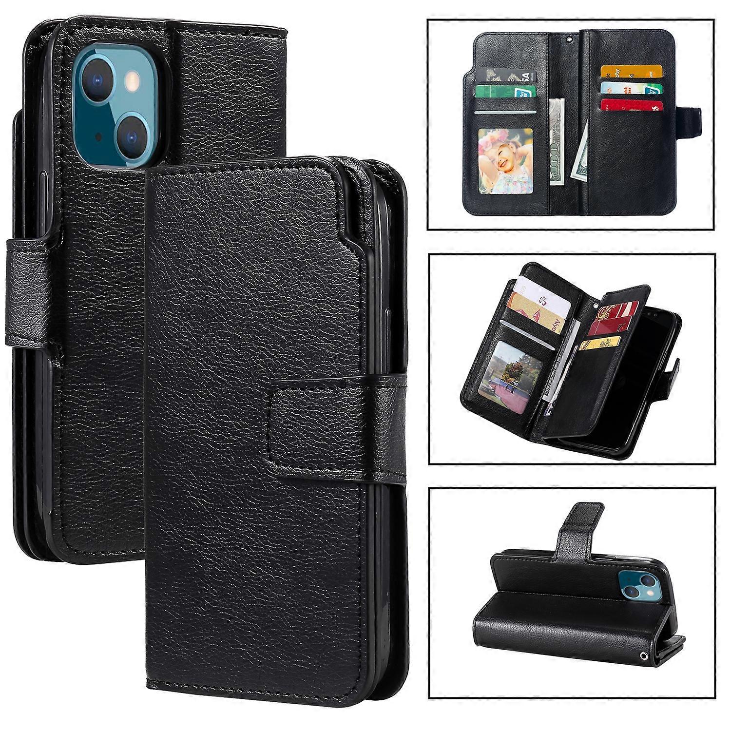 Tri-Fold 9-Card Wallets Leather Phone Case