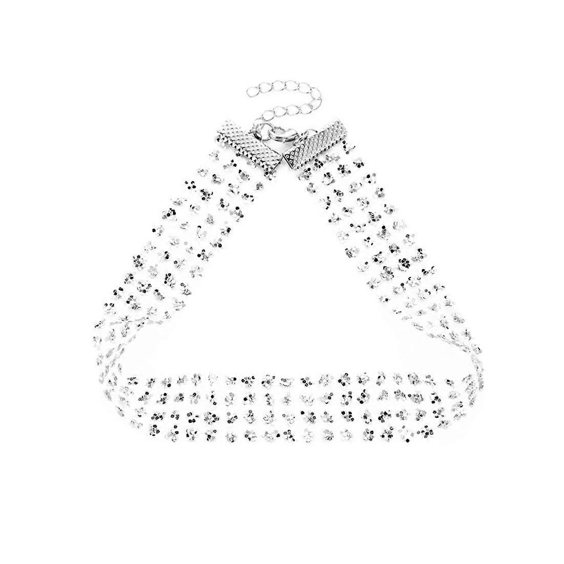 Mesh Choker Temperament Versatile Necklace Women's Sparkling Diamond Sequins Necklace Clavicle Chain Silver