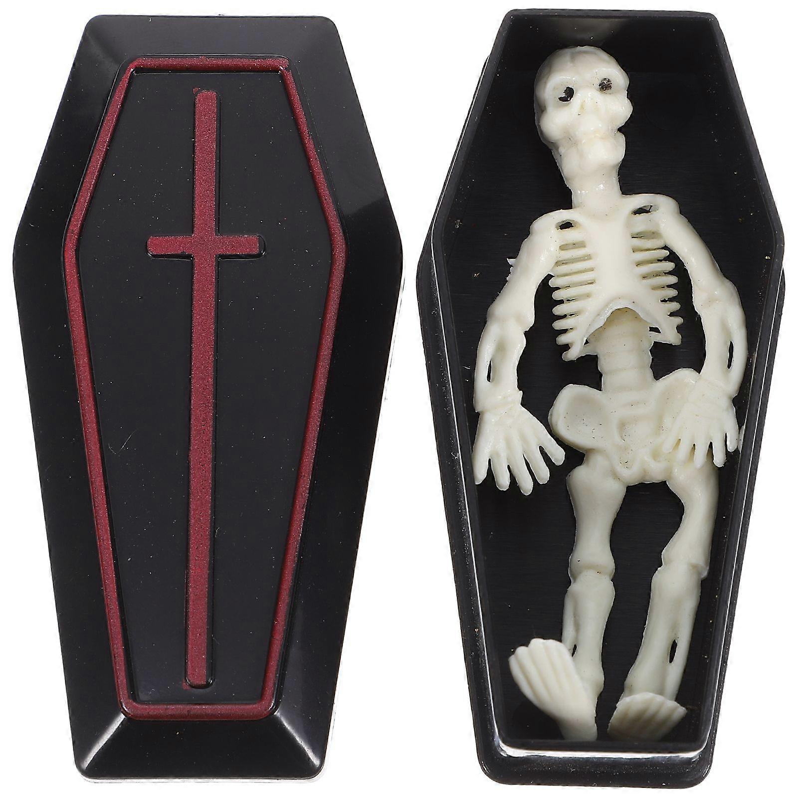 1 Set Mini Coffin with Skeleton Halloween Decoration Funny Prank Props Creative Tabletop Decor for Halloween Parties Stage Props