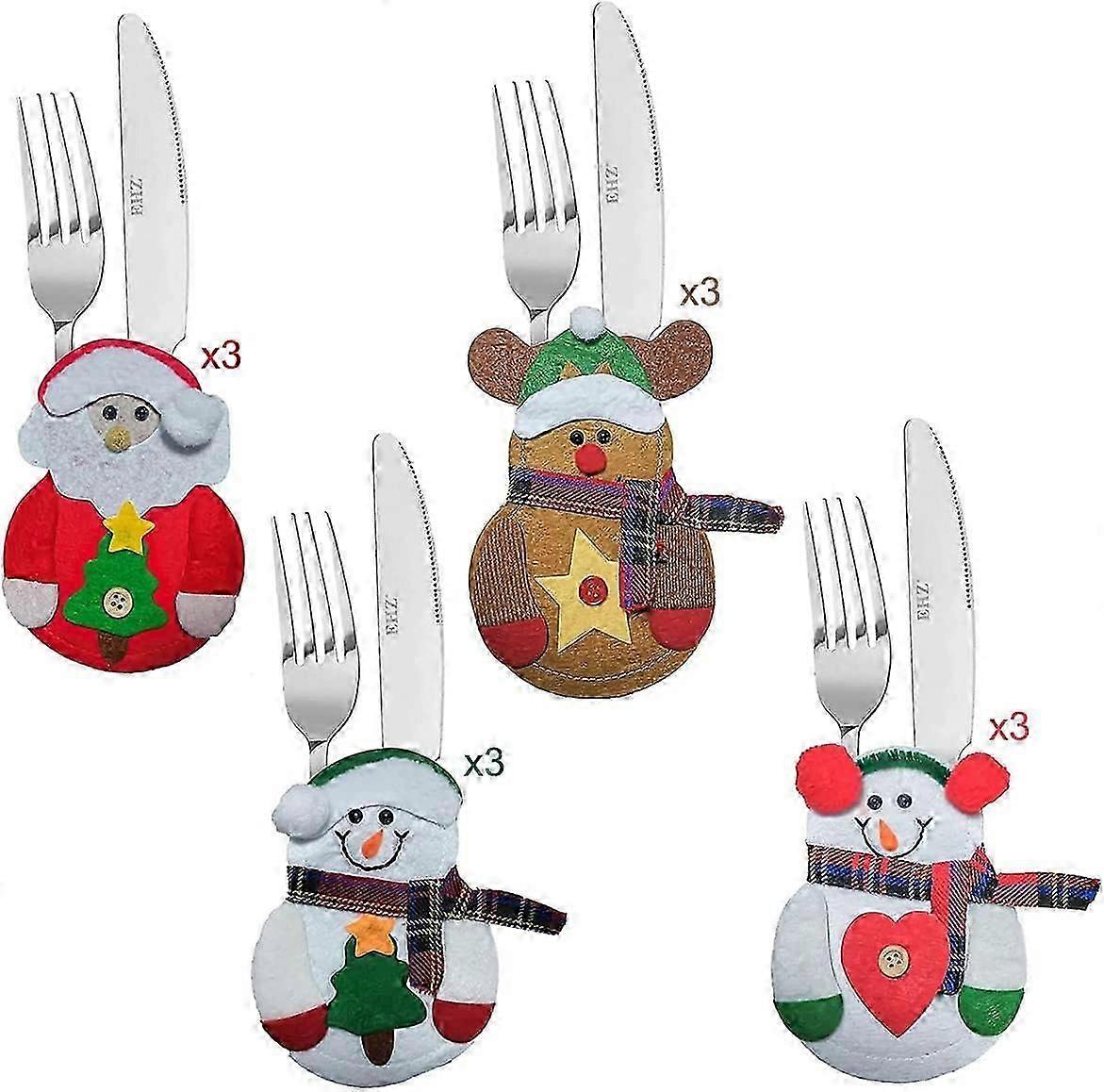 12 Pieces Old Man Snowman Deer Table Christmas Tableware Rack