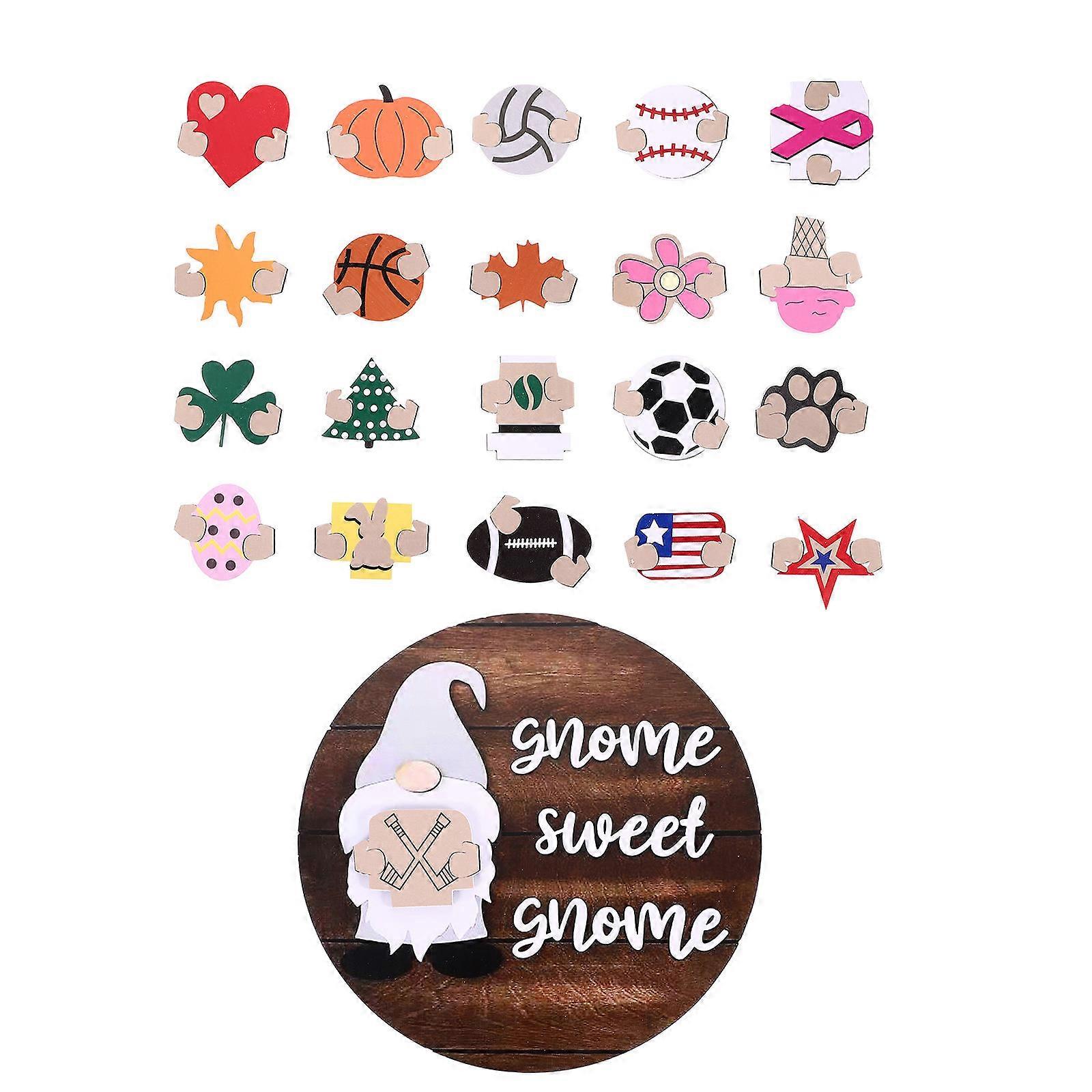 Diy Door Hanger Wooden Gnome Front Door Plaque Home Ornament Wood Material Decorative 1Set