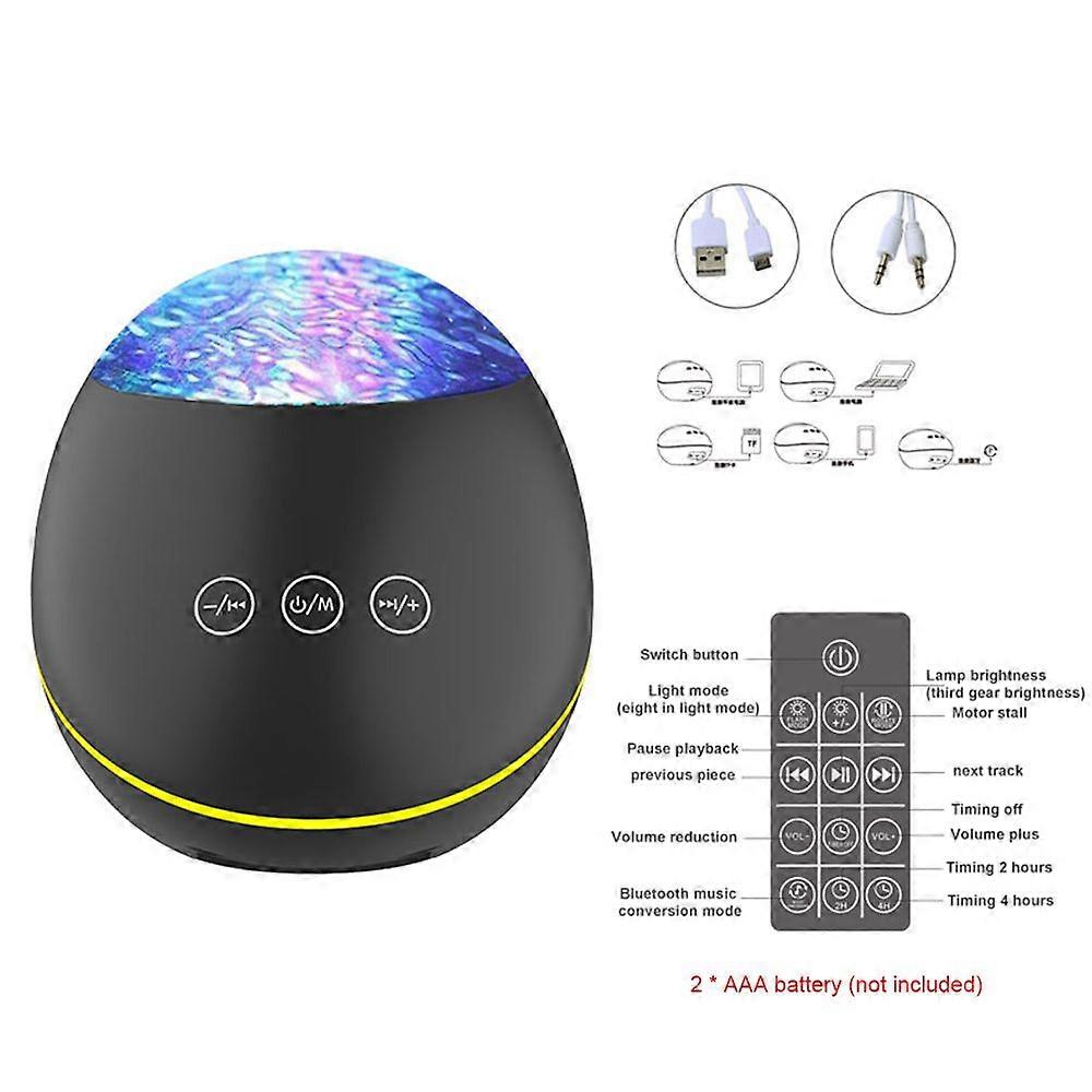 Remote Control Ocean-Wave Projector Light with 8 Lighting Modes Brightness Adjustable BT Music Speaker Machine & Support TF Card Baby USB Night Light