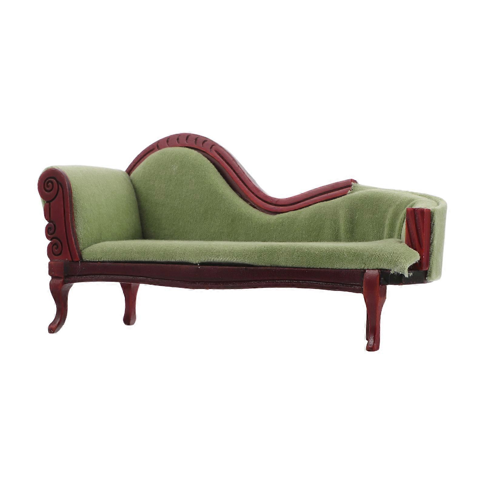 Dollhouse Furniture Miniature Chaise Lounge for Decoration Green Wood