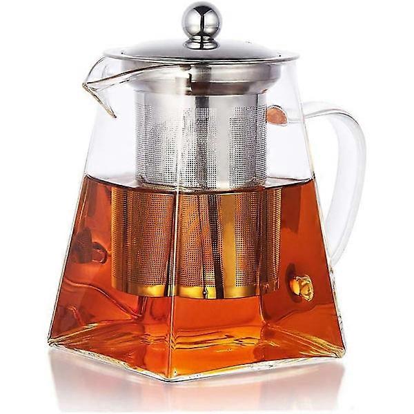 Square Glass Teapot with Infuser, 550 ml Borosilicate Teapot with Strainer, Clear Loose Leaf Teapots