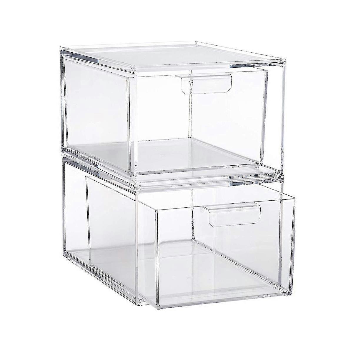 Transparent plastic storage drawers, 2-piece set, stackable for storing beauty products