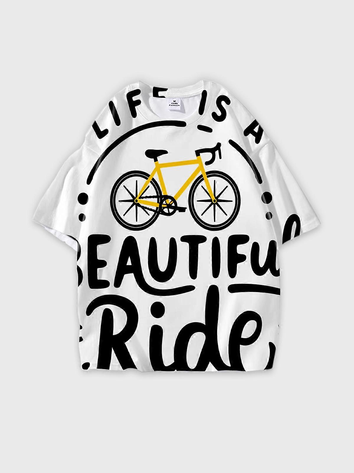 T-Shirt Round Neck, Loose Short Sleeve Pattern Graphic Tee, Unisex Summer Casual Top U2032