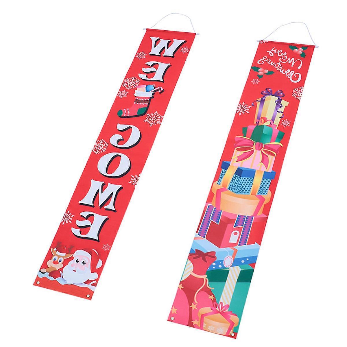 Door Banner for Christmas Xmas Printing Door Couplet Decor 1Pair Red
