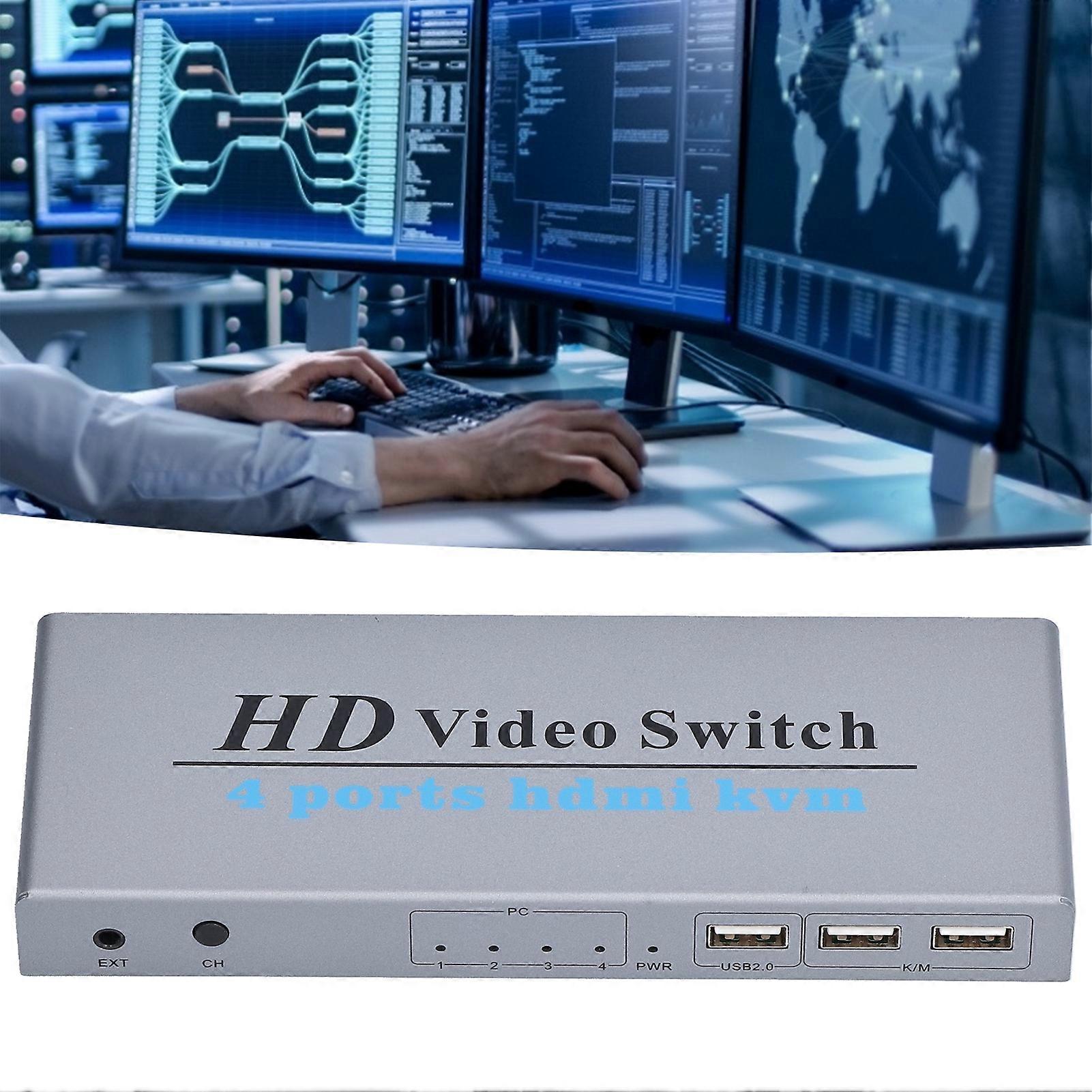 4-Port HDMI KVM Switch 4K@30Hz with 4 Cables Iron Shell