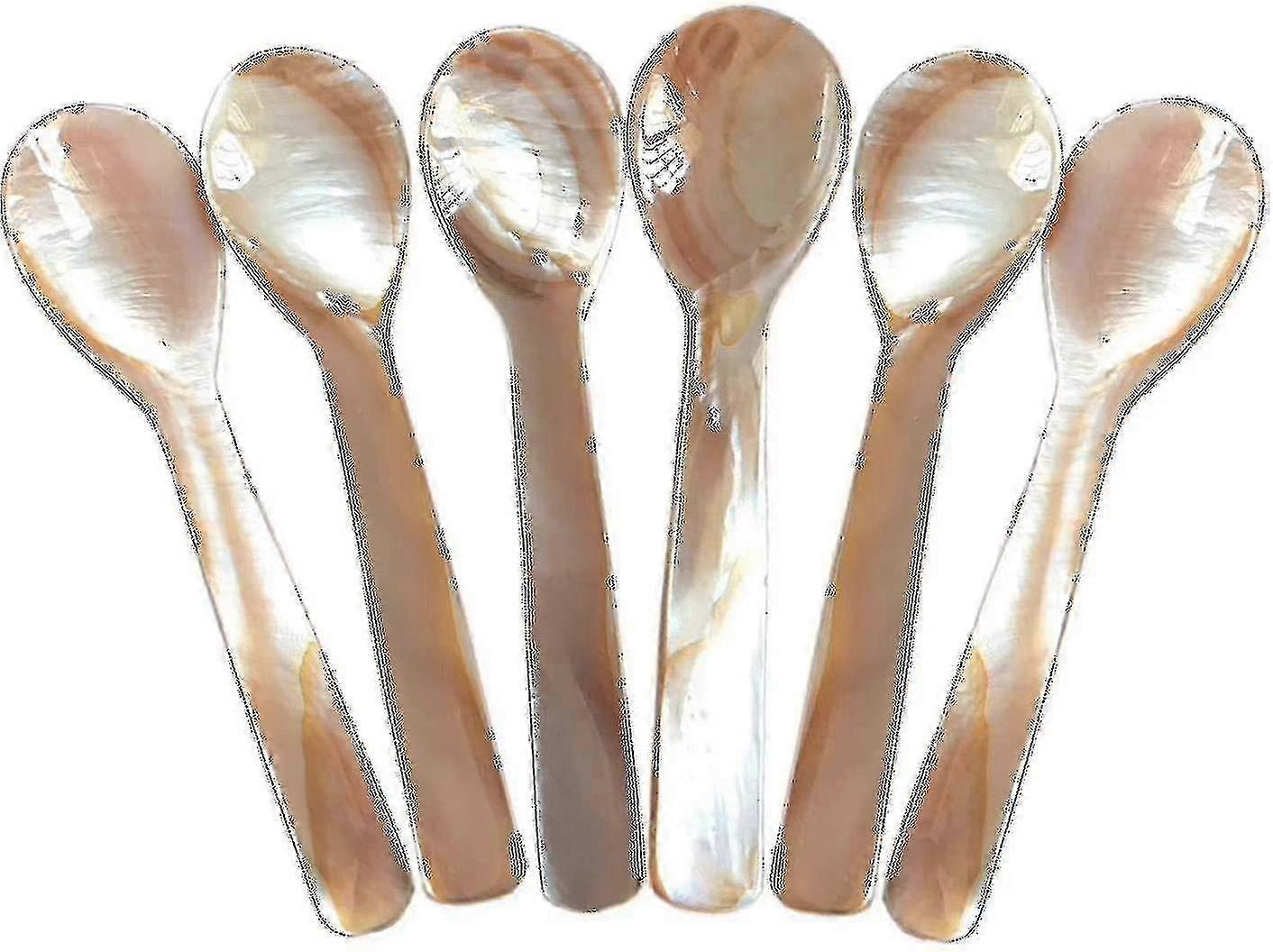 6-Piece Mother-of-Pearl Caviar Spoon Set, 11.5cm x 3cm, Elegant Round Handle Design for Serving Delicacies