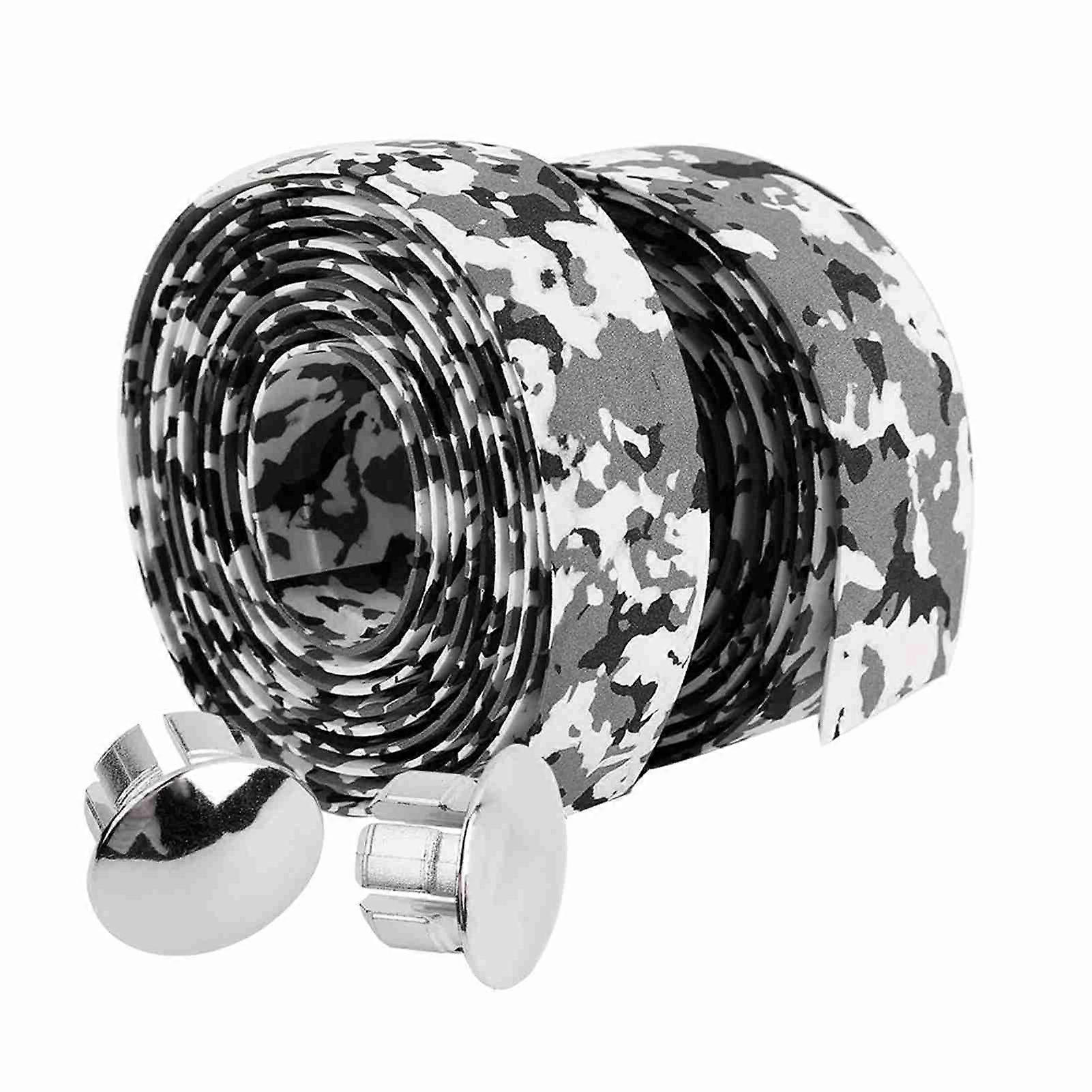 2pcs Cycling Road Bike Bicycle Handlebar Grip Wrap Tape 2 Bar Plugs(Black+White)