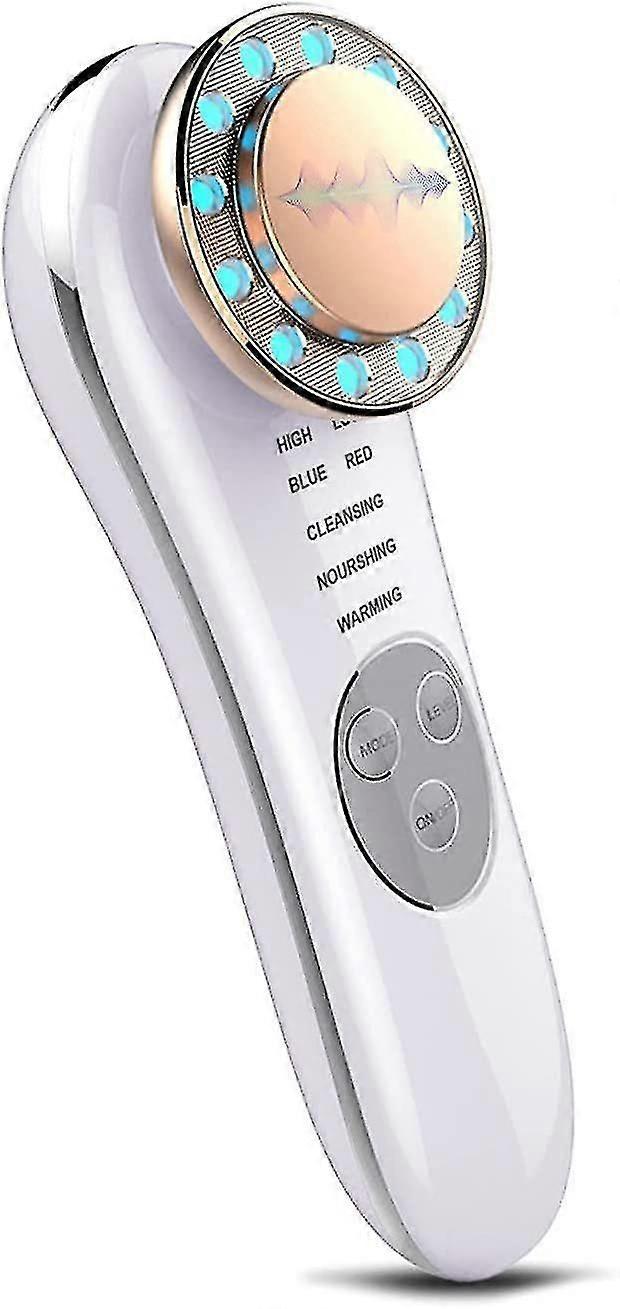 Ultrasonic Face Massager, Anti-aging Anti-wrinkle Cleansing Devices, Face Care Device With Ion- And Photon Function Led Red Blue Light Therapy(white)-