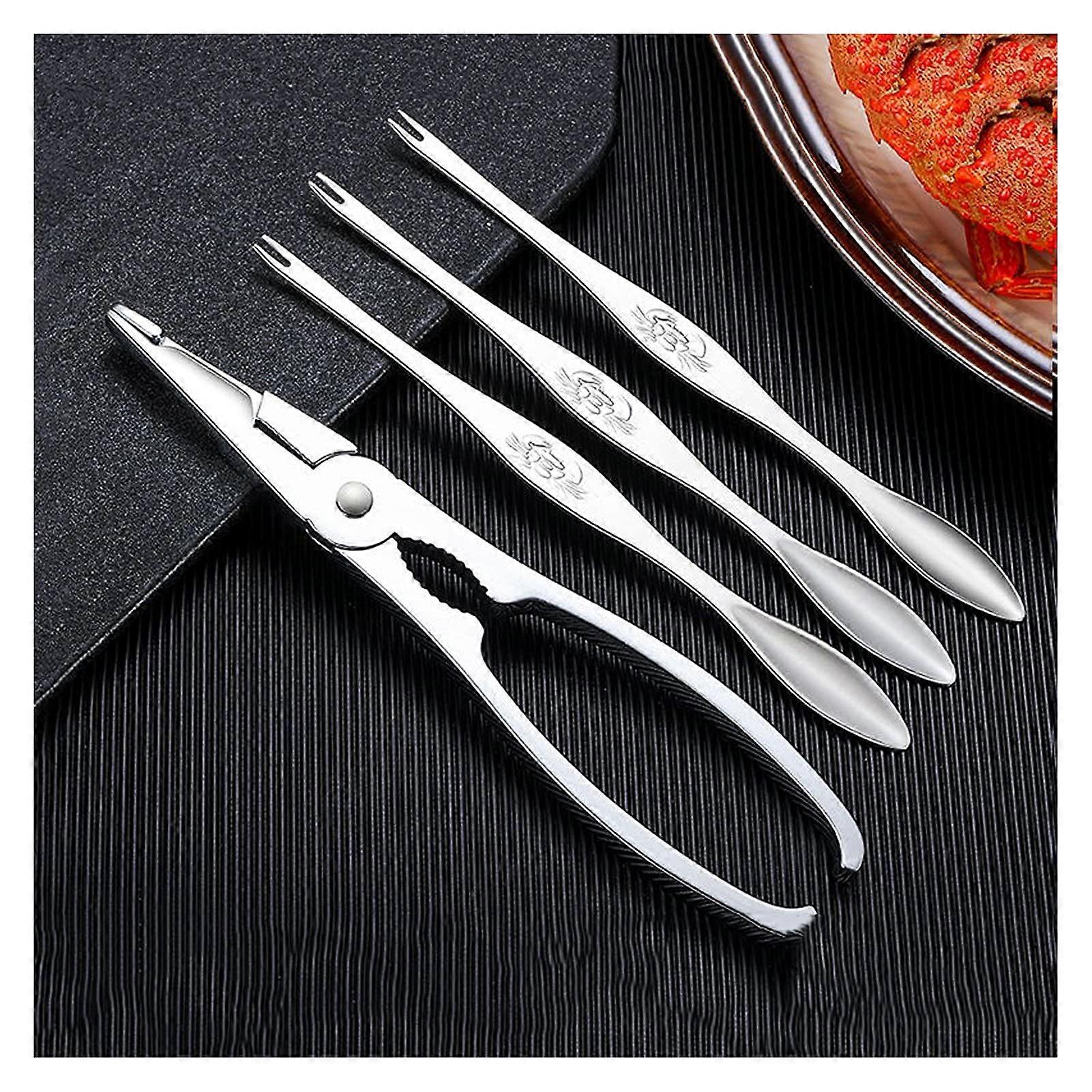 Seafood Tools Set 4Piece Metal With 1 Seafood Cracker And 3 Crab Leg Forks For Family Restaurant Picnic