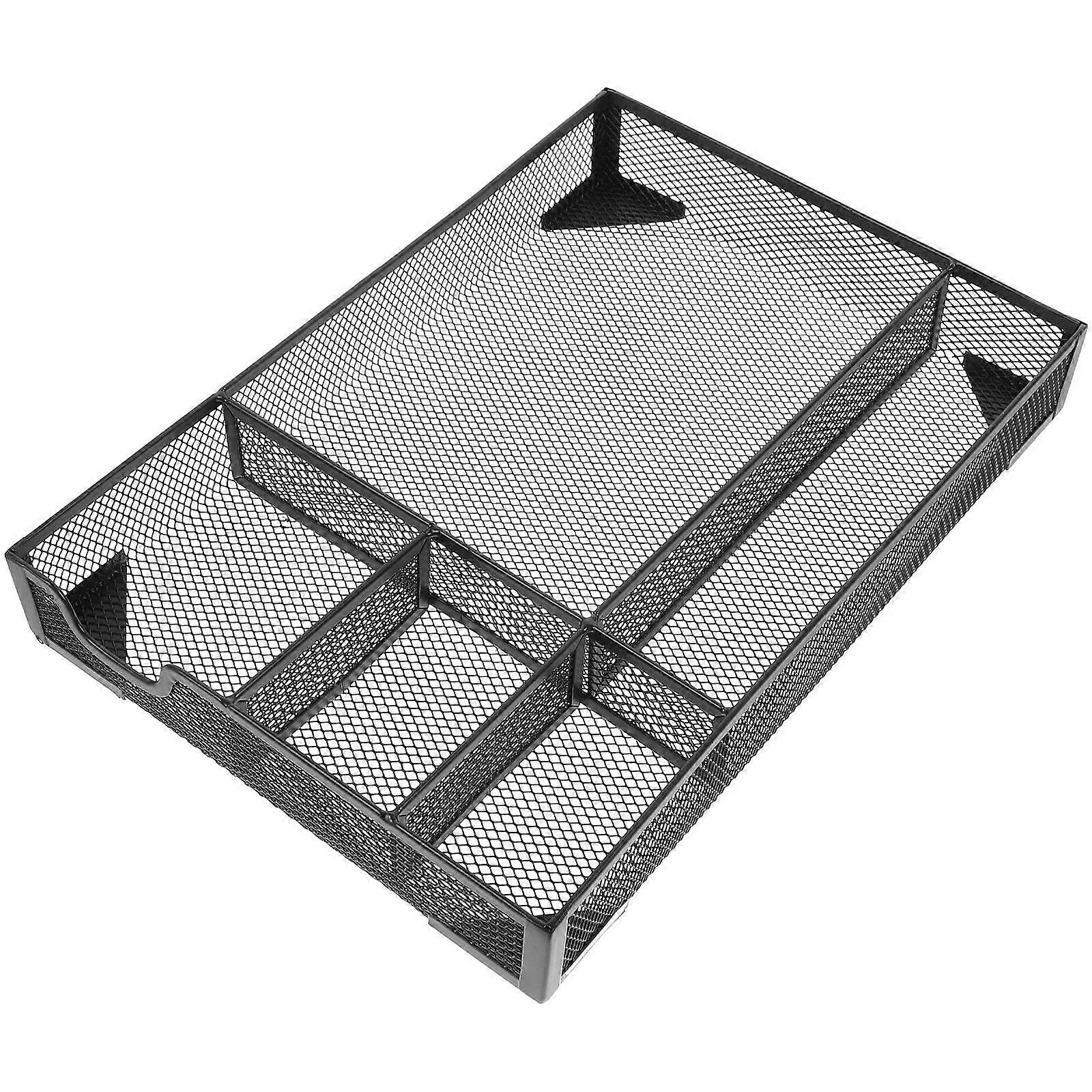 Desktop Organizer Tray File Holder for Stationery and Cosmetics Black Iron Construction for Organization 1Set
