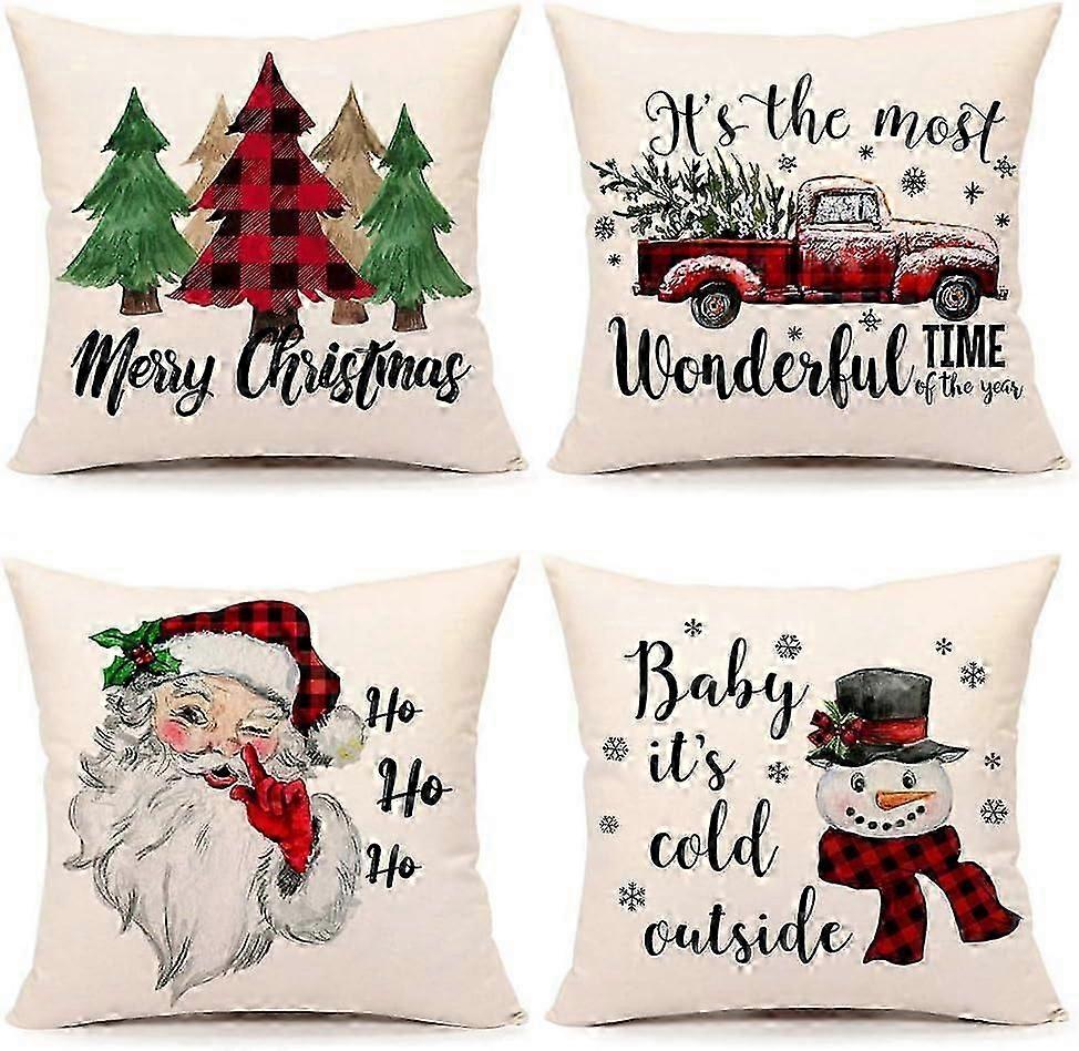 Christmas Pillow Covers 18x18 Set of 4 Farmhouse Christmas Decor Red Black Buffalo Plaids Winter Holiday Decorations Throw Cushion Case for Home Couch