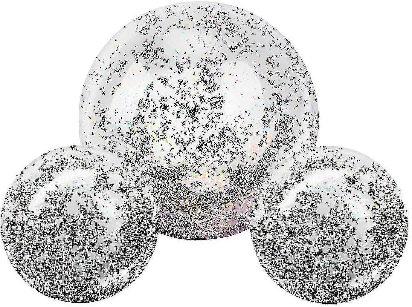 Inflatable Beach Ball, (3 Pack) Giant Glitter Beach Ball Swimming Floatable