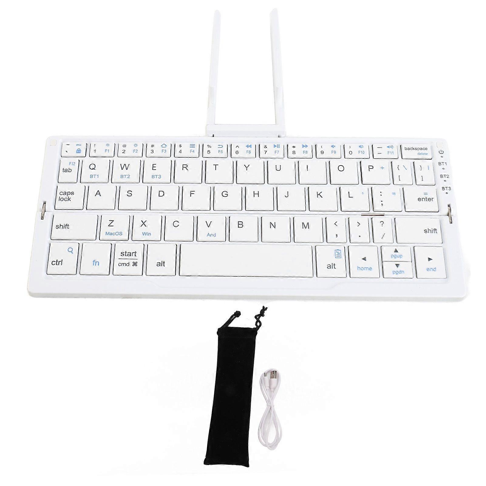 Portable Keyboard Bluetooth Rechargeable Folding Keyboard for Android Tablet Phone Laptop Silver White