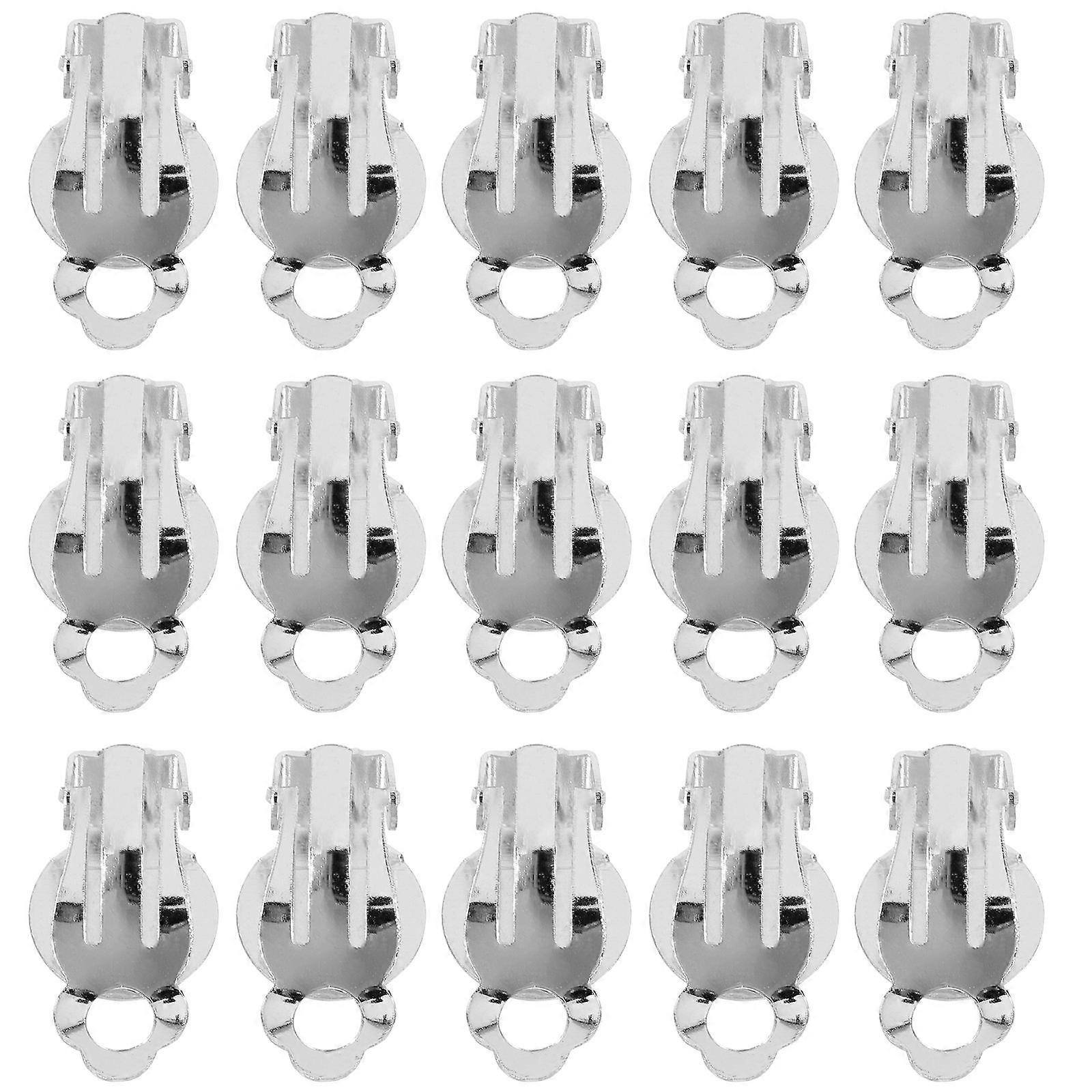 Earring Converter 40 Pcs Flat Round Ear Clips Components For Daily Use Gift Making Non-Pierced Ears Silver