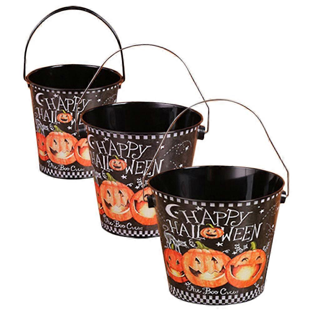 Halloween Candy Bucket Tinplate Bucket for Treats Storage 9Pcs Portable Set