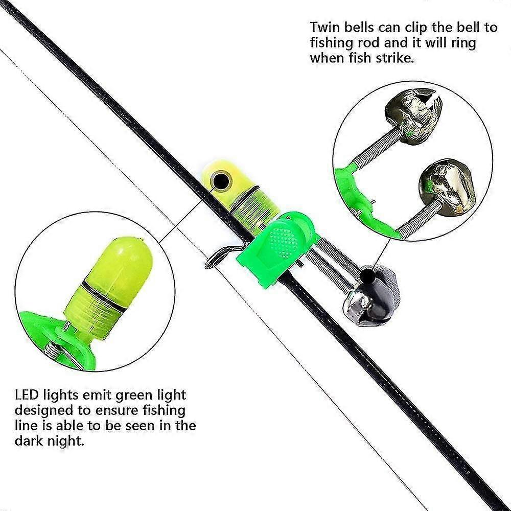 الصيد بيل كليب ضوء الليل البحر الصيد قضيب ضوء كليب مع مزدوجة جرس حلقة الصيد لدغة تنبيه ضوء كليب على قضيب الصيد، حزمة من 20