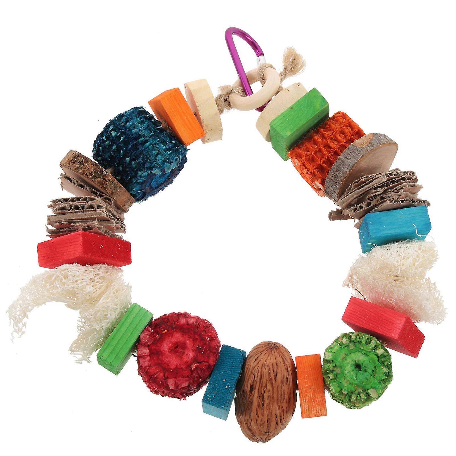 Hanging Bird Toy 2Pcs Interactive Play Chewing Toy For Birds Cage Play 9X3X25Cm Rectangular Multi