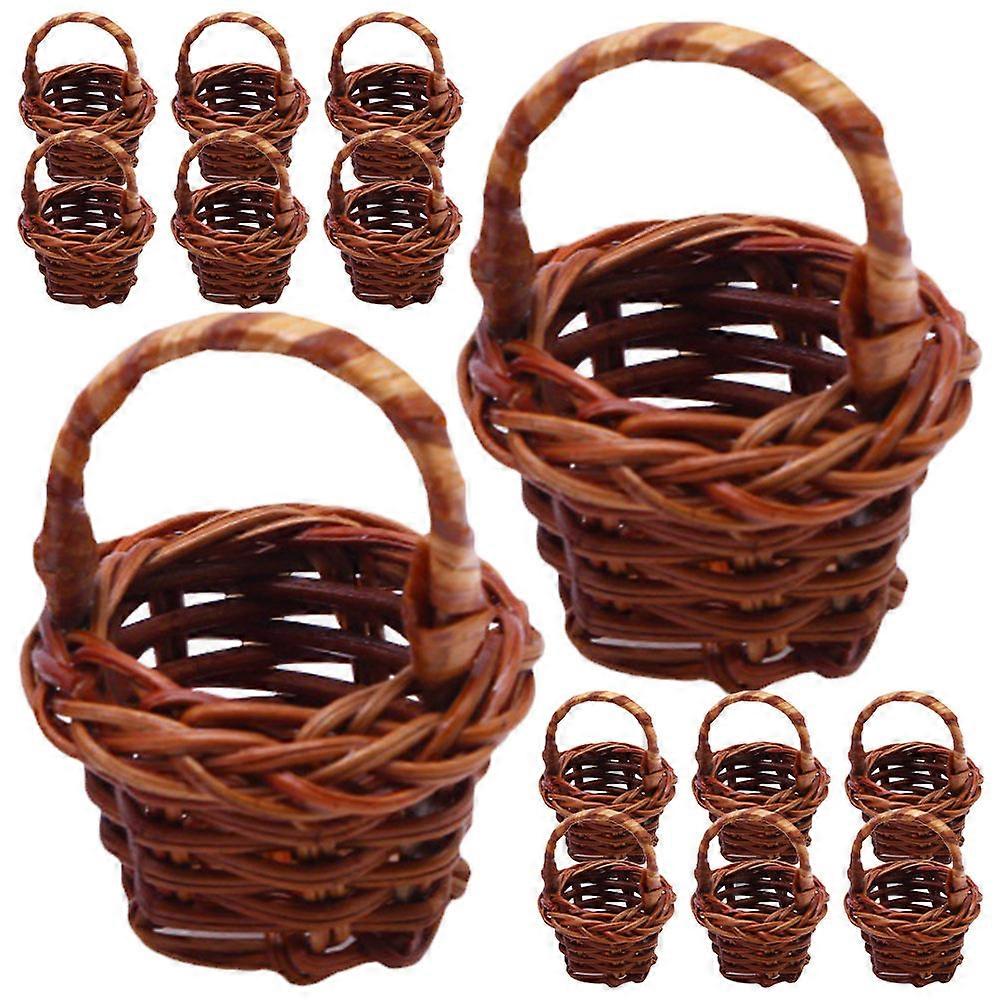 Mini Basket for Storage 100Pcs Handheld Dark Brown Rattan Basket