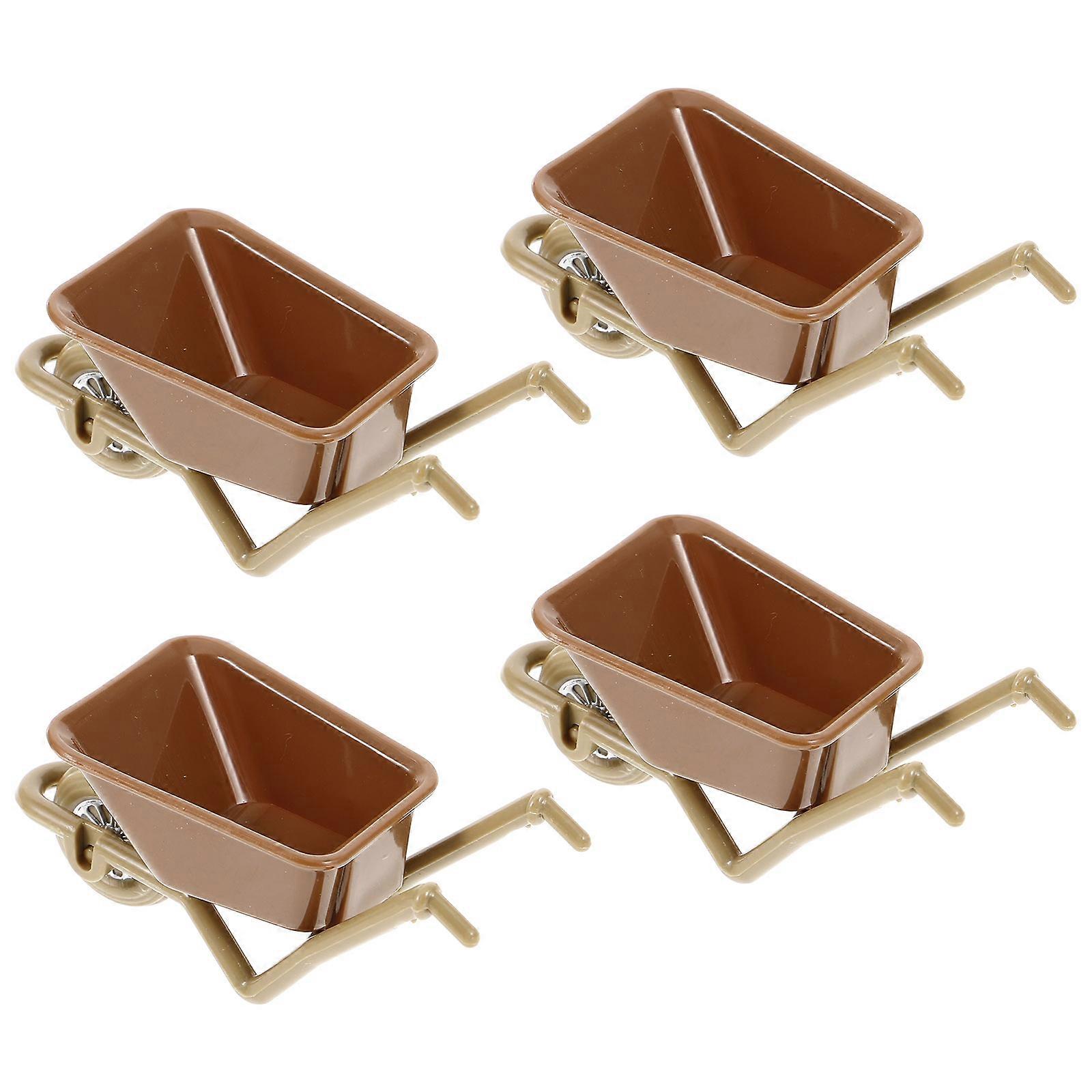 Mini Garden Wheelbarrow for Micro Scene Layout 24Pcs Brown Plastic