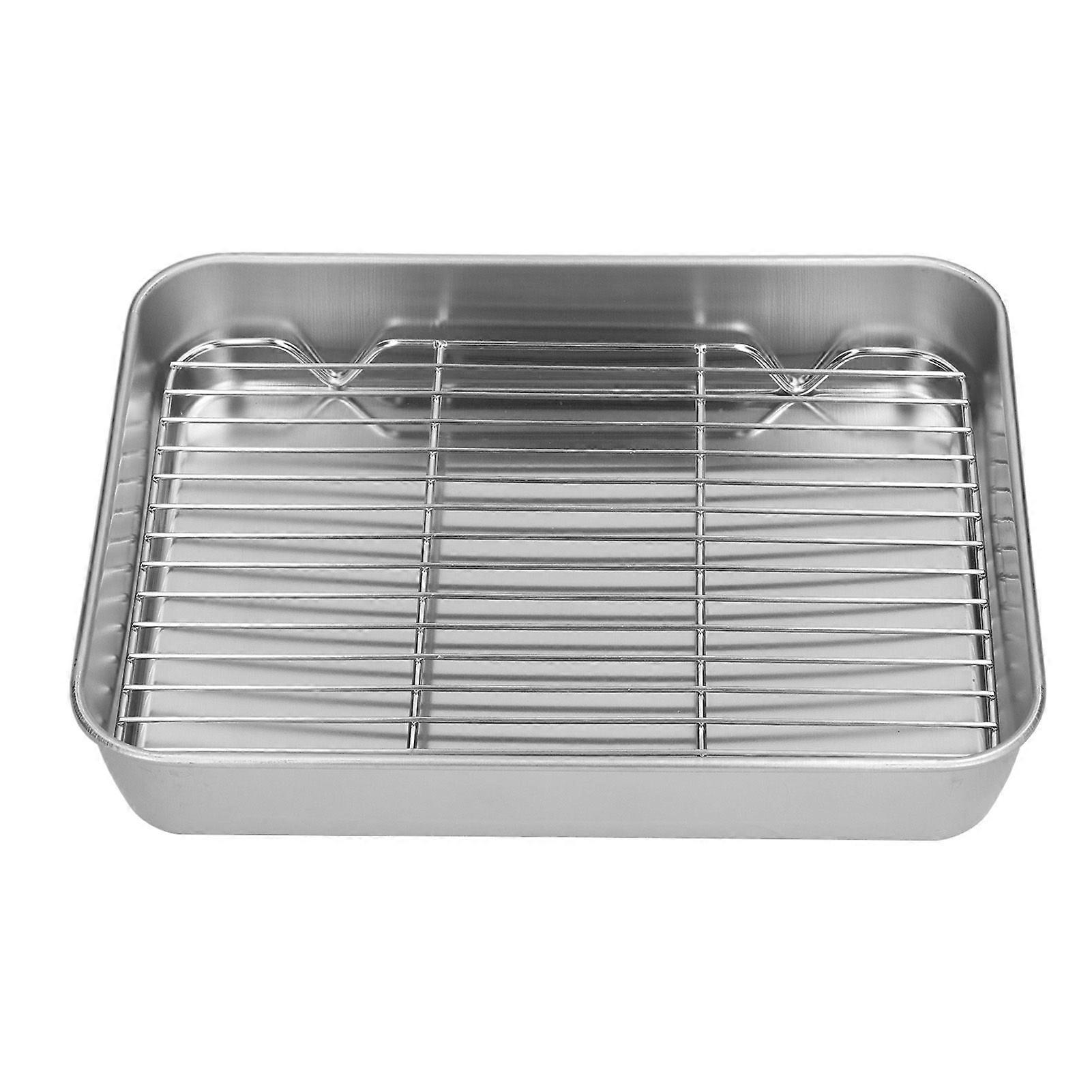 Roasting Pan and Rack Set Stainless Steel Easy Clean Rectangular Roaster with Rack for Cooking Baking26.5x20.5x5cm / 10.4x8.1x2.0in