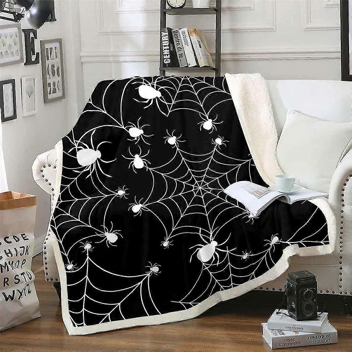 Halloween Fleece Throw Cobertor Spider Web Plush Cobertor para sofá de cama Animal respirável quente Fuzzy Cobertor Preto Duplo