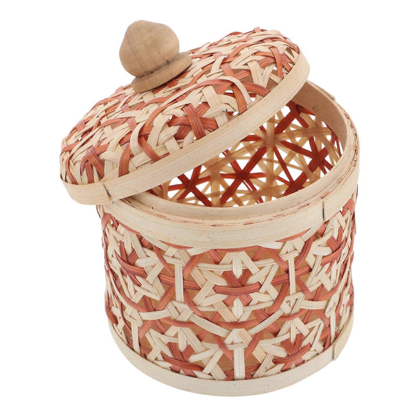 Bamboo Tea Jar with Lid for Storage 4Pcs Small Red Round Storage Containers