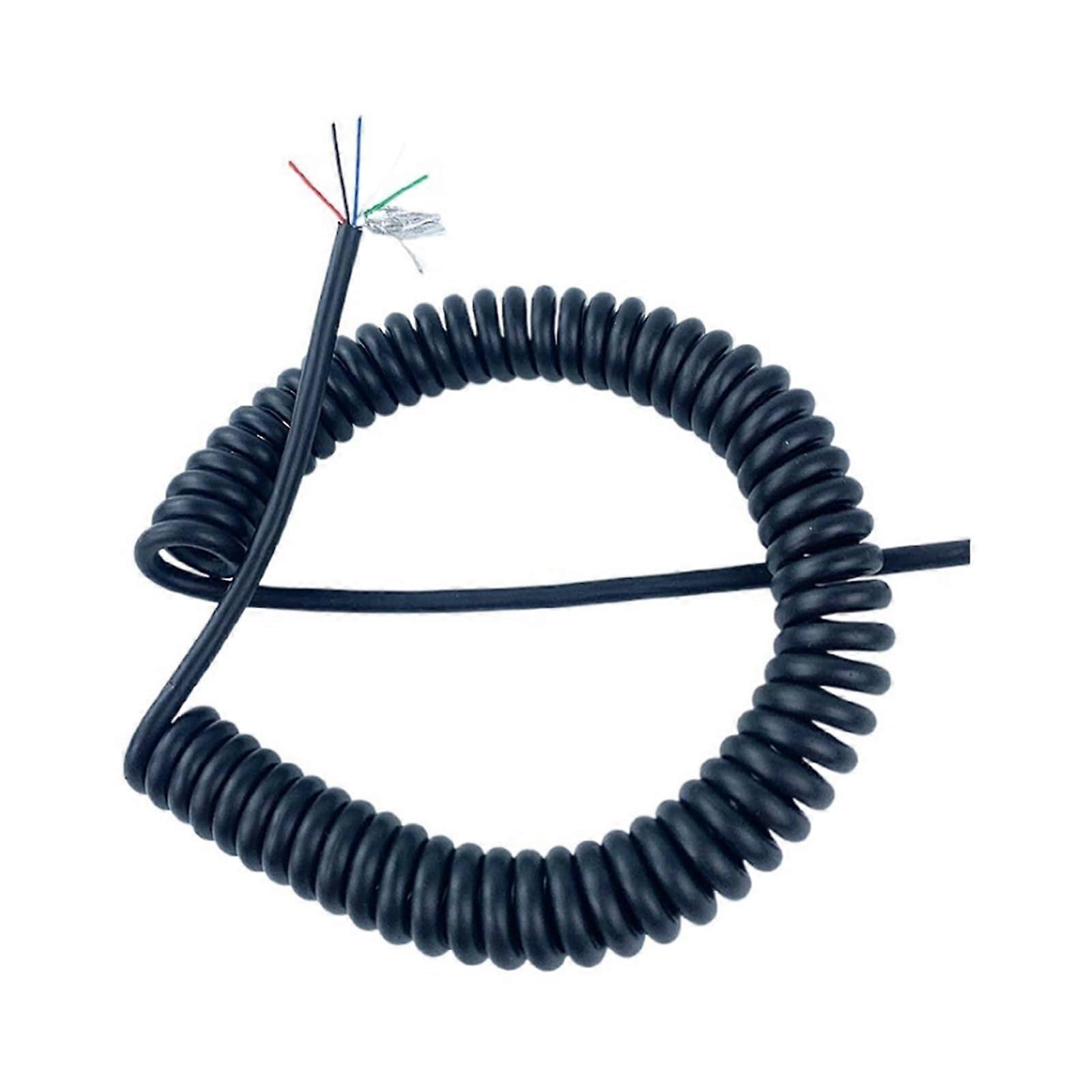 Telescopic Wire Spiral Cable Shielded 5 Core 24AWG 0.2mm, Square CrossSection, 1m To 14m Stretch