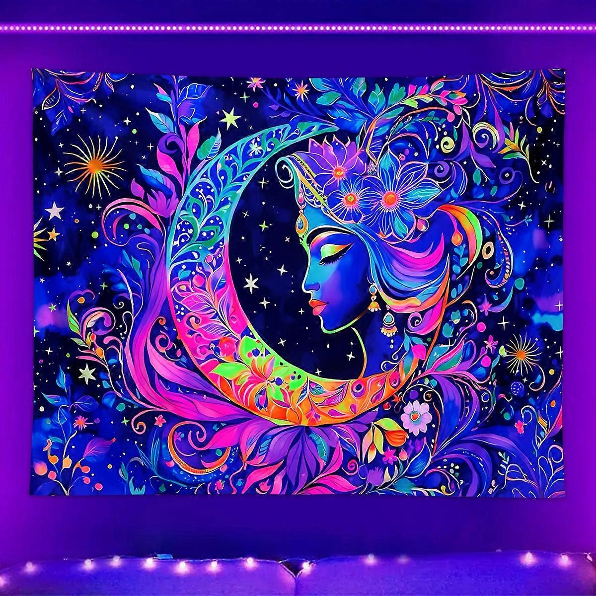 Fluorescent tapestry fantasy tree of life moon skull uv reactive black light tapestry tapestry