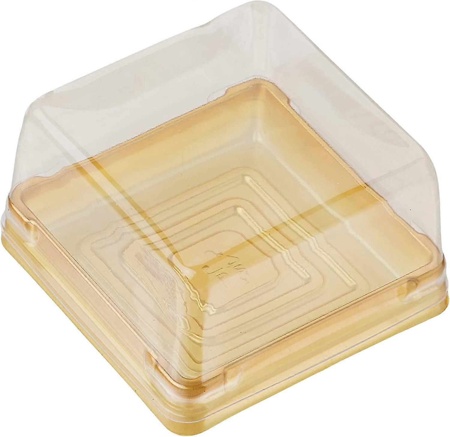 Mooncake Packaging Clear Mini Containers Individual Plastic Single Macaron Box With Labels, 3 * 3 * 1.6 inch, Set Of 50 (Square Gold) 26s
