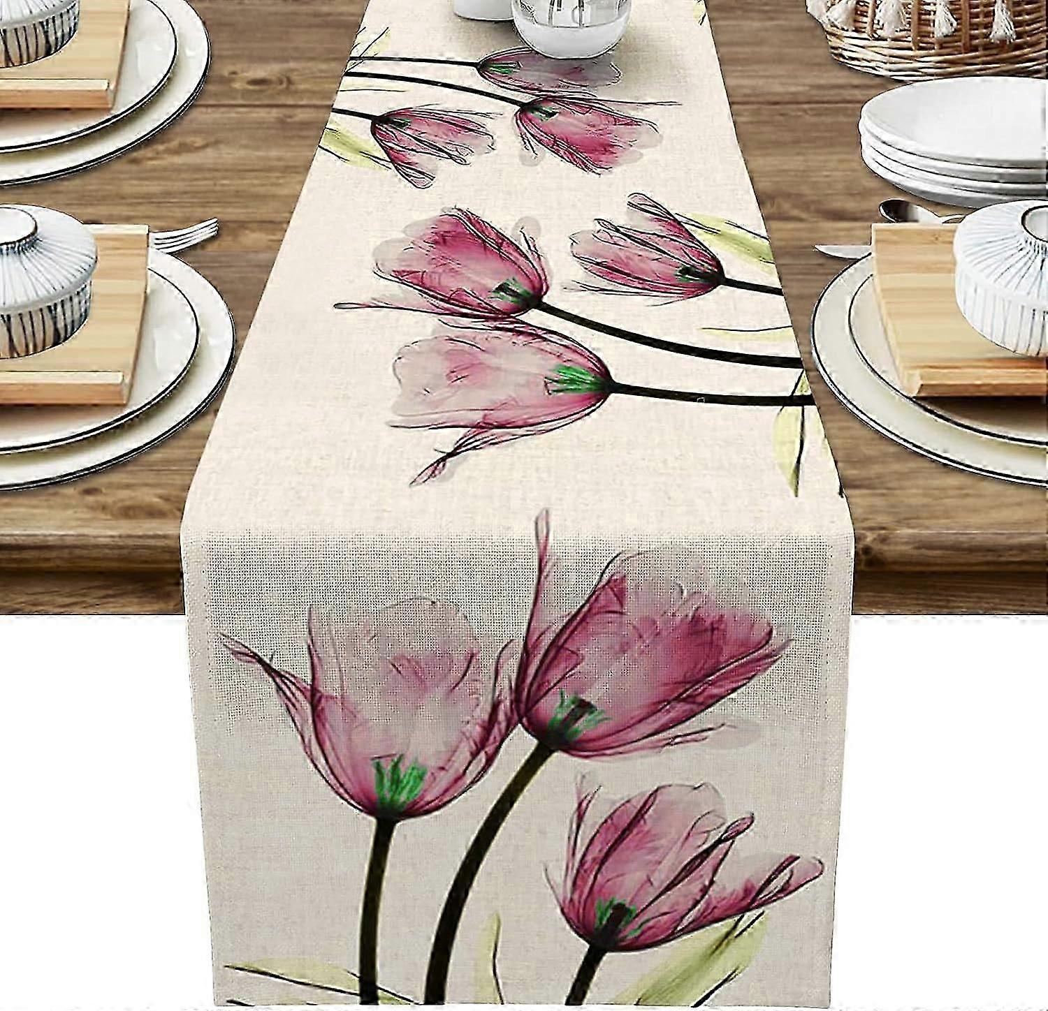 Runner Summer Table Runner 71 Inch Long Purple Tulip Linen Table Runner