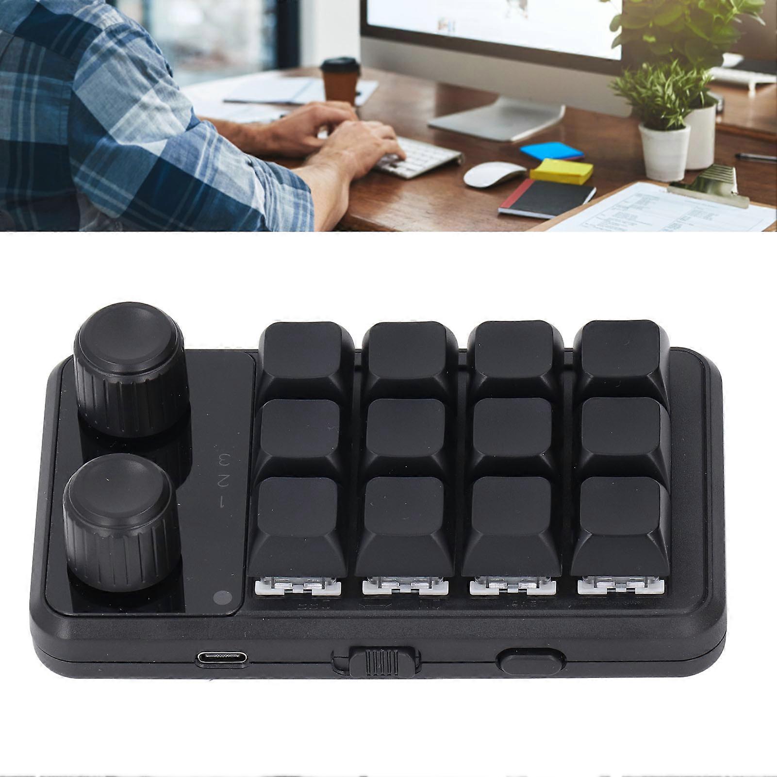 12 Keys RGB Keyboard with Dual Knobs, BT 2.4G, 127x72mm, Blue Switch