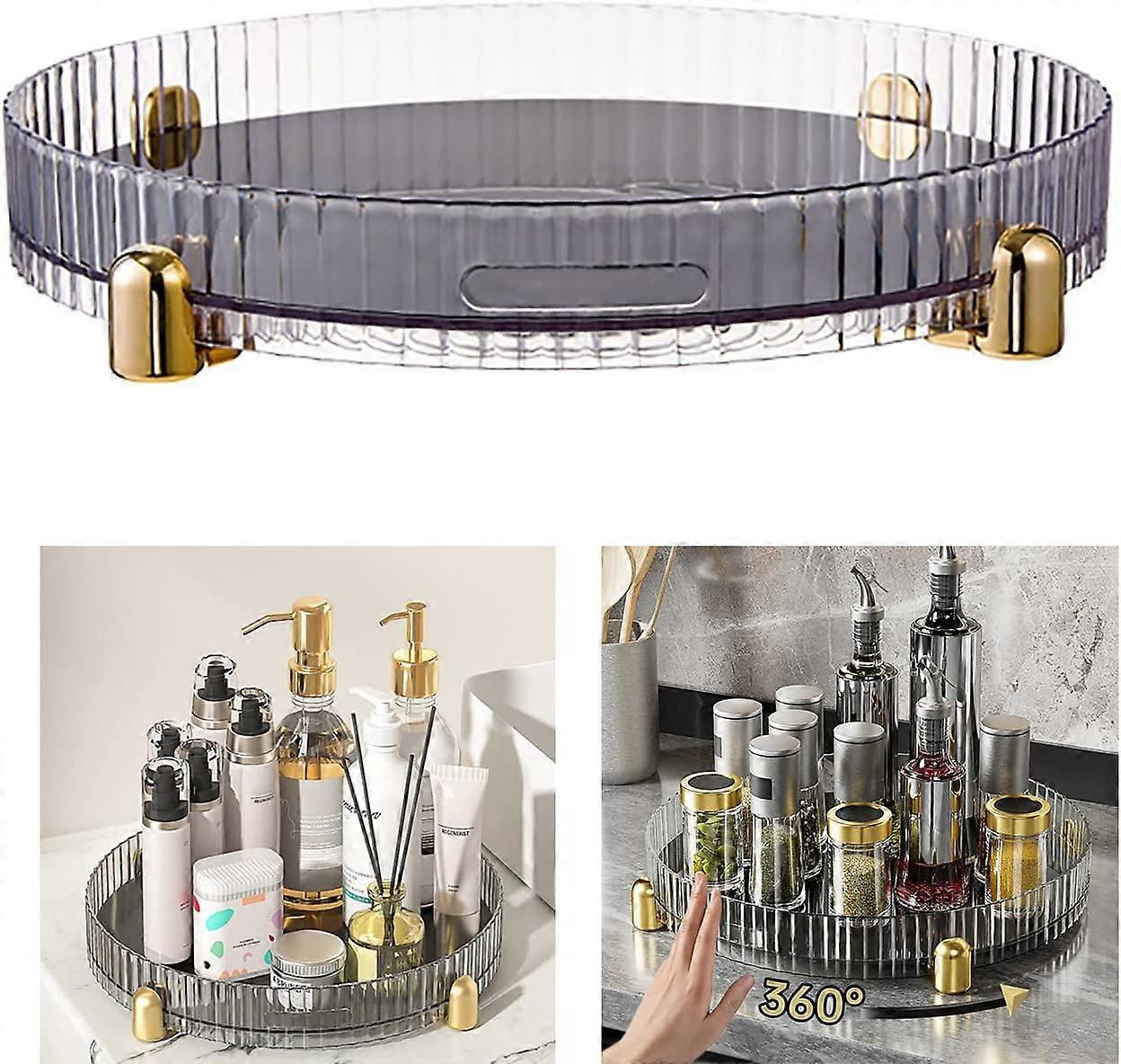 360° Rotating Lazy Susan Organizer, 11" Clear Turntable with Gold Non-Slip Base – Compatible with Cabinet, Spice Rack, Kitchen Countertop Storage