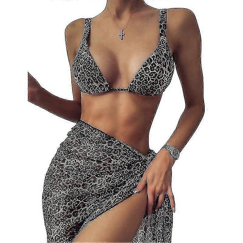 Bikini Triangle Cravate Cravate pour femmes avec jupe de couverture 3 pièces Maillots de bain Fiis -e