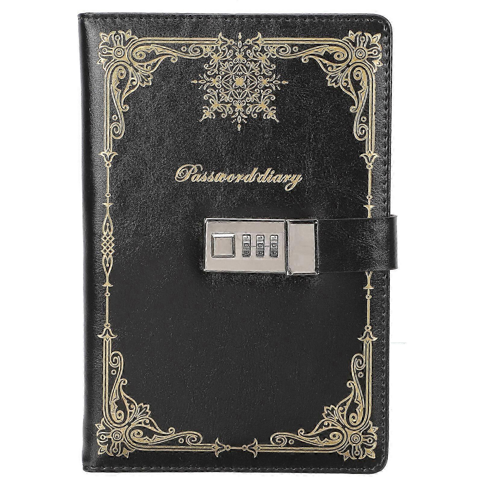 Leather Design Notebook Students Writing Notepad Office Conference Journal Book with Lock