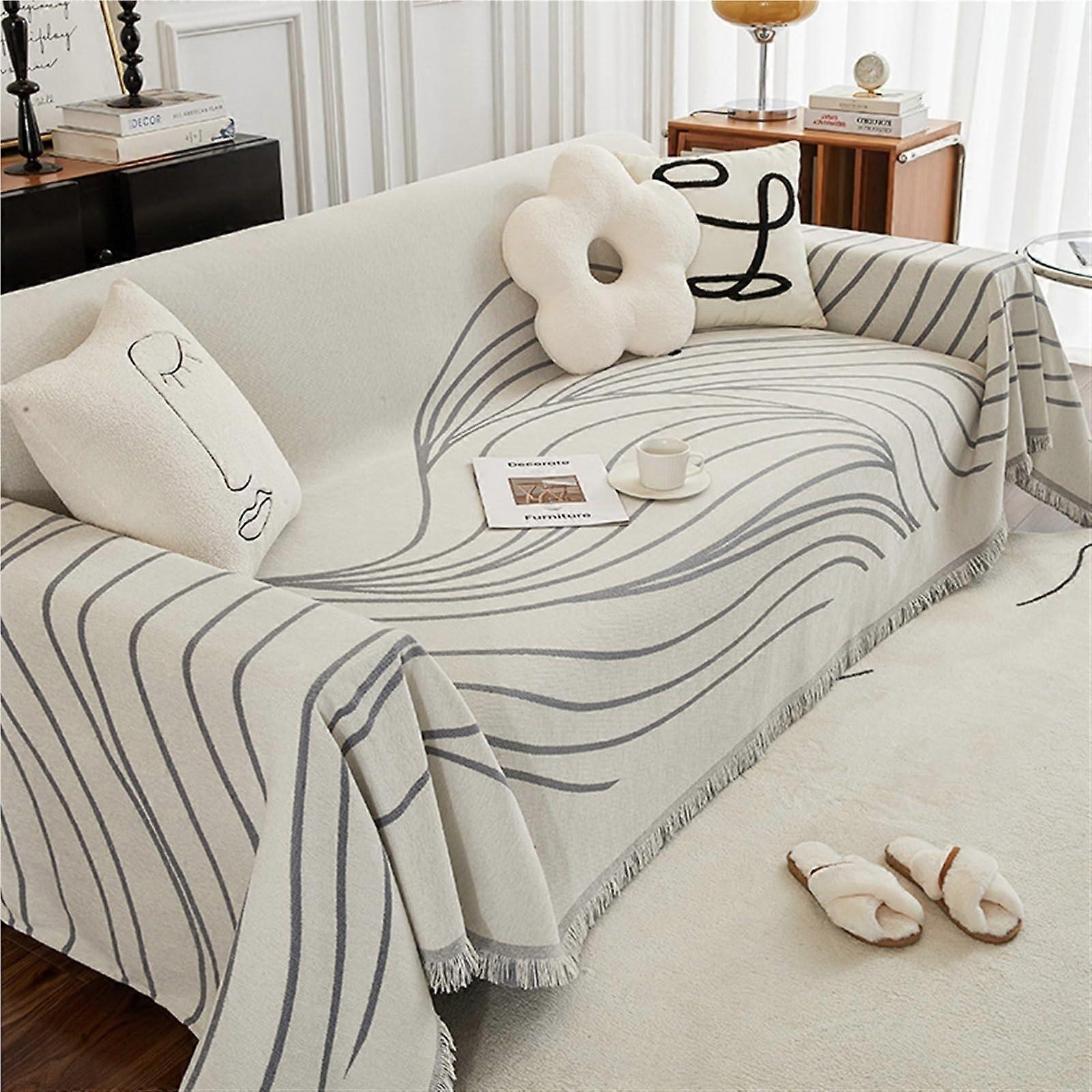 Sofa Cushion Fully Covered Sofa Cover Fabric With Simple Wavy Lines Gray 180x130 Cm 71x51 In