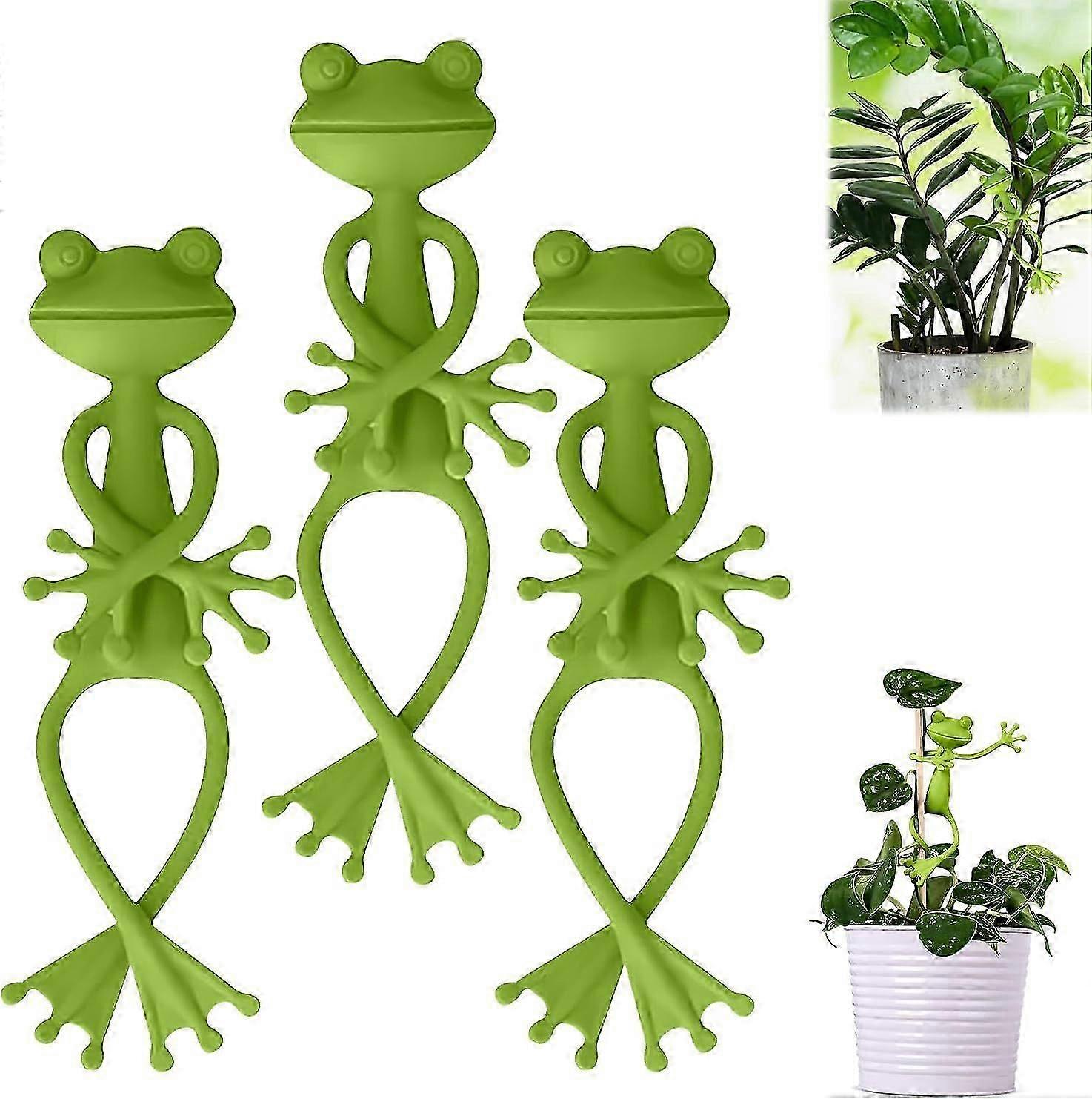 カエルの植物スタンド、3個の緑のカエルの植物スタンド&ホルダー、緑のカエルの植物サポート、屋内の屋外の庭の装飾やギフトに最適