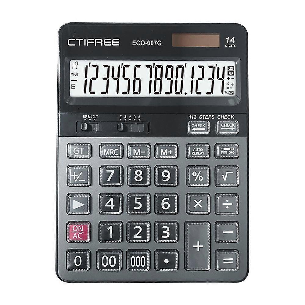 Desktop Calculator 14 Digit Large Solar Power and LCD Display Big Button Calculator 112 Steps Check and Correct Function Suitable for Office School H